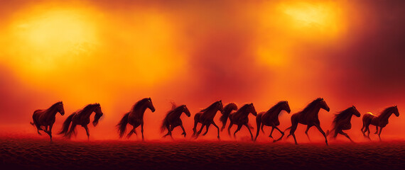 Fototapeta premium Artistic concept painting of horses, background 3d illustration.
