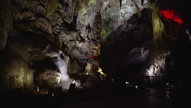Stalactites and stalagnites in Prometheus Cave, Georgia.