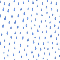 watercolor blue raindrops illustration on white background.