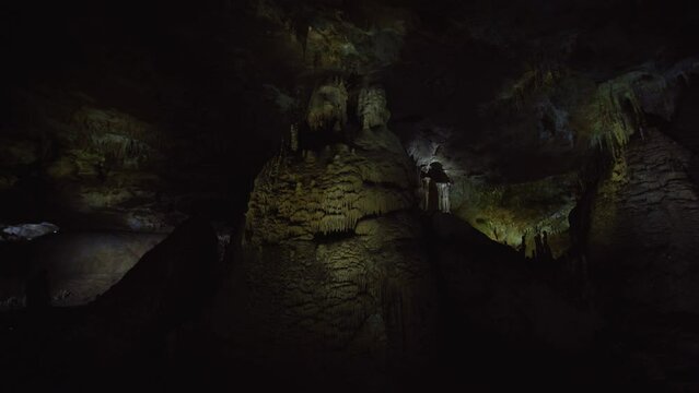 Stalactites and stalagnites in Prometheus Cave, Georgia.