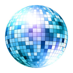 Illustration of retro 1980 disco ball in blue colors