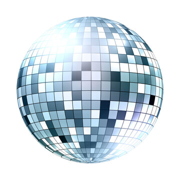 Illustration of retro 1980 disco ball silver blue colors