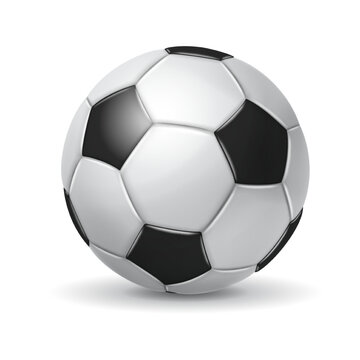 Big realistic soccer ball in white and black colors with soft shadow