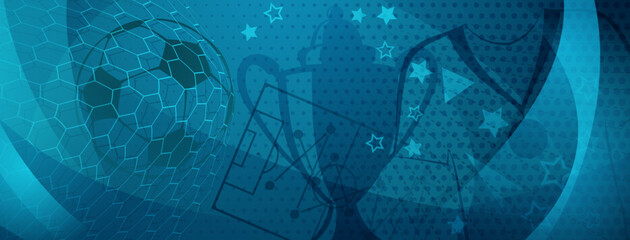 Abstract background on a football theme with big ball and other soccer symbols in blue colors