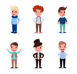 Little Boy Character Dressed in Fashion Garment and Apparel Vector Set