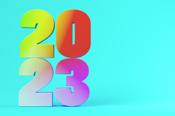 colorful numbers 2023 on a blue background 3D illustration