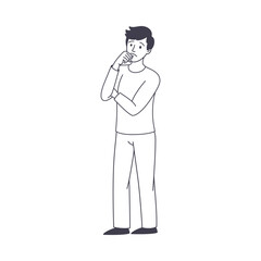 Pensive Man Business Character Standing and Thinking with Puzzled Face Vector Illustration
