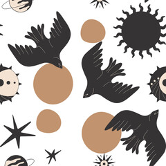 Boho abstract seamless pattern  with shape silhouettes