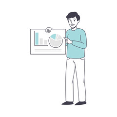 Man Business Character Showing Graph or Chart Presentation Vector Illustration