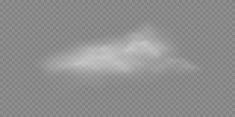 White smoke puff isolated on transparent black background.. Steam explosion special effect. Effective texture of steam, fog, cloud, smoke. Stock royalty free vector illustration. PNG	