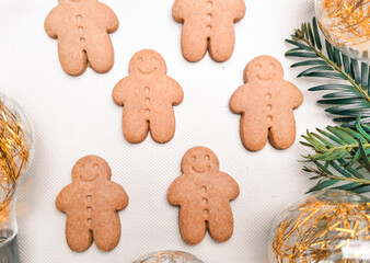 Close up of gingerbreads on the table,Christmas delicious cookies