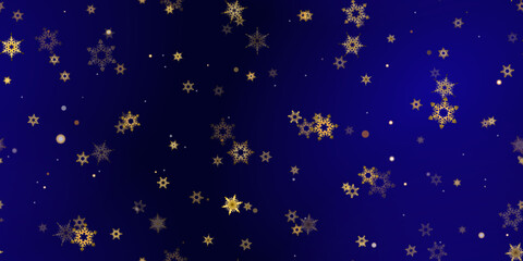 Gold Falling Snowflakes seamless pattern.