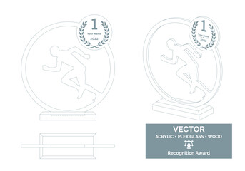 Marathon competitions trophy vector template, Marathon runner trophy template, Marathon championship recognition award, Best runner award