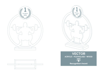 Bodybuilding trophy vector template, Muscle contest trophy template, Bodybuilder championship recognition award
