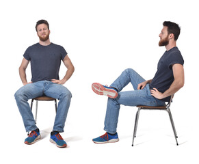 front and side view of same man sitting on chair on white background - Powered by Adobe