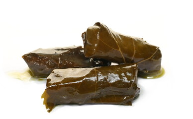 Sarma, rice wrapped in vine leaf isolated on white 