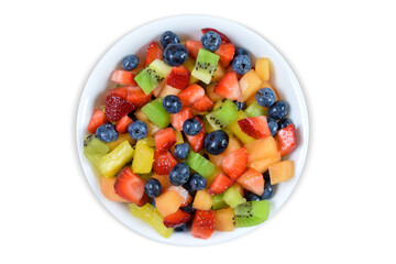 Fresh Cut Fruit Salad in a White Bowl - Isolated