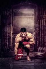 Fototapeta premium Street MMA Fighter in the Underground Arena is ready to Fight