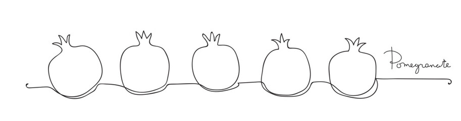 Fototapeta premium Pomegranate. Modern single line art drawing. Happy Shana tova continuous line draw design vector illustration