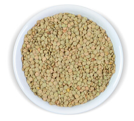 Lentils in a White Bowl Isolated from Background