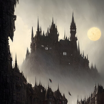 Fantasy Castle on another planet , drammatic lighting, illustration