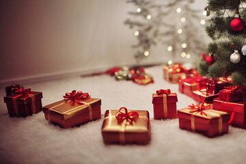 Obraz premium Christmas gift boxes on the floor. Christmas gift