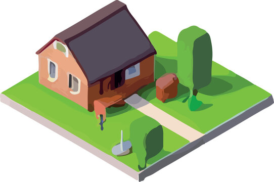isometric image of a private house. low poly style 