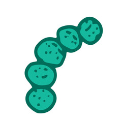 Vector microbe of yellow color in flat style. Hand-drawn in the doodle style, the double bacterium is a bright yellow color with an orange outline and a texture of dots on a white background for a des