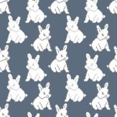 Rabbit seamless background. Pixel art.