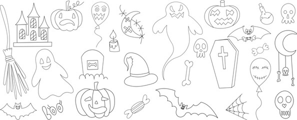set for halloween ,outline on white background isolated vector