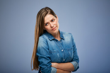 Woman with stomach pain. isolated portrait.