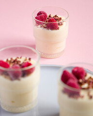 Valentines dessert with cream and stawberries