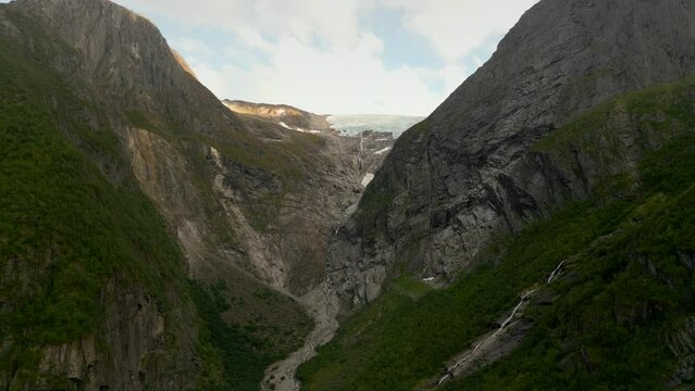 Aerial video Jostedalsbreen National Park ice glacier 4k