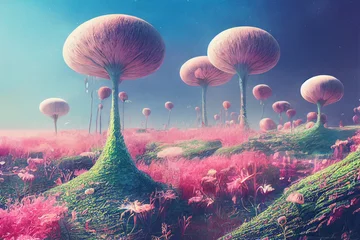 Foto op Canvas alien planet vegetation pastel colours, digital art © Coka