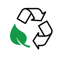 classic triangle recycle logo outline with leaf