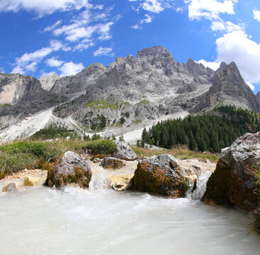 clear spring water stream of the Dolomites in the European Alps in Italy