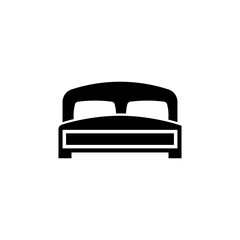 Double Bed with Two Pillows, Bedding. Flat Vector Icon illustration. Simple black symbol on white background. Double Bed with Two Pillows, Bedding sign design template for web and mobile UI element.