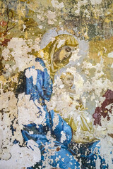 frescoes on the walls of an abandoned temple