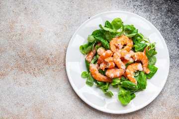 salad shrimp prawn seafood healthy meal food snack on the table copy space food background