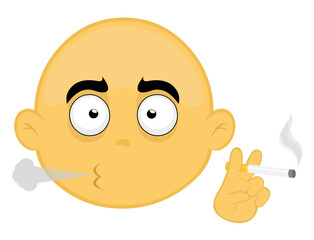 Vector emoji illustration of a yellow cartoon character smoking with a cigarette in his hand