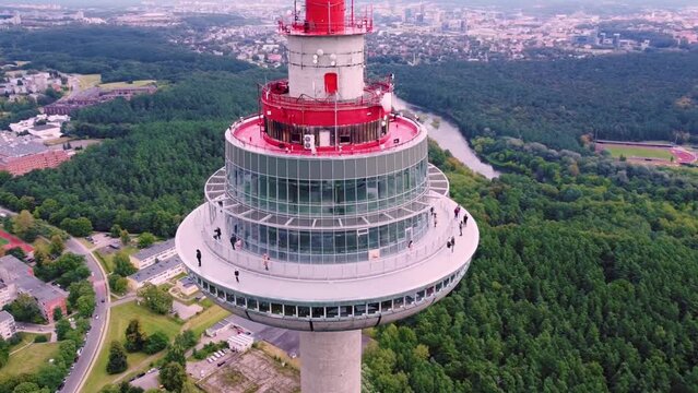Flying arround TV tower platform in Vilnius	