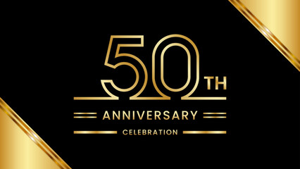 50th Anniversary Celebration with golden text, Golden anniversary vector template