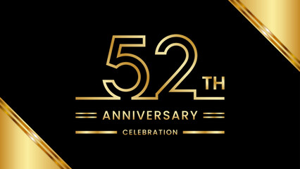 52th Anniversary Celebration with golden text, Golden anniversary vector template