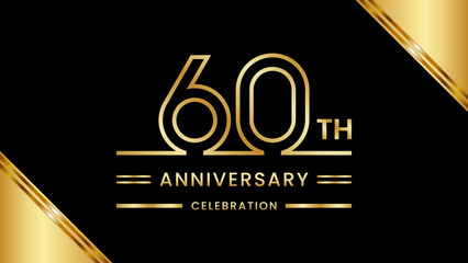 60th Anniversary Celebration with golden text, Golden anniversary vector template