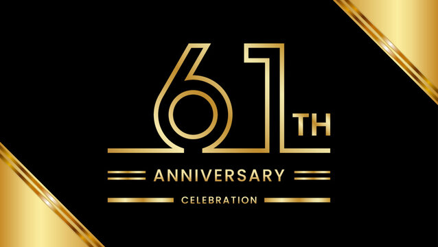 61th Anniversary Celebration with golden text, Golden anniversary vector template