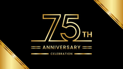75th Anniversary Celebration with golden text, Golden anniversary vector template