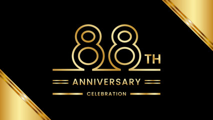 88th Anniversary Celebration with golden text, Golden anniversary vector template