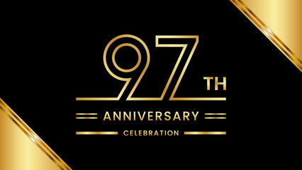 97th Anniversary Celebration with golden text, Golden anniversary vector template