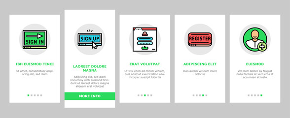 registration login website form onboarding mobile vector. register web, user online, business computer, digital internet, application password registration login website form color line illustrations