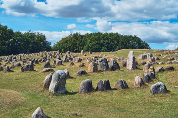 Stones at Viking Graveyard Lindholm Hoje in northern Denmark. High quality photo - obrazy, fototapety, plakaty